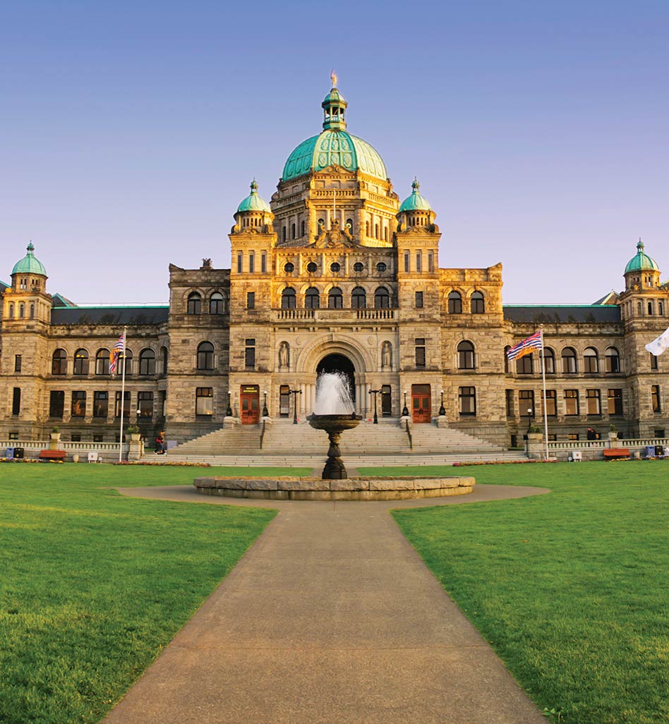 One of the filming locations in Victoria BC: Parliament Buildings at the edge of the Inner Harbour.