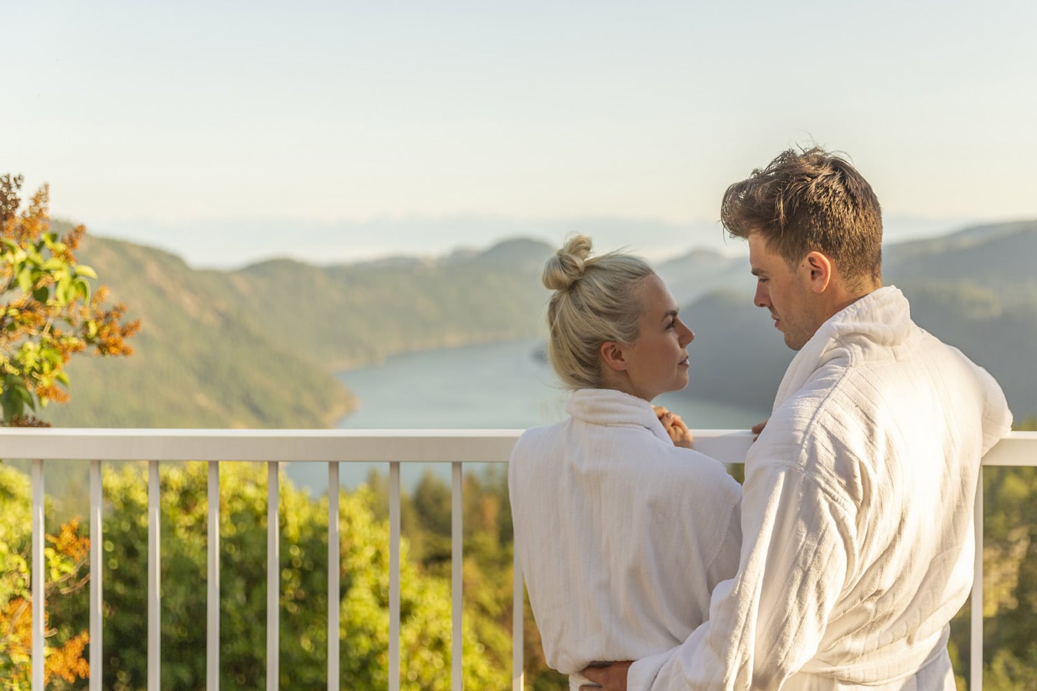 gazing out at a stunning water and mountain view near Victoria B.C.