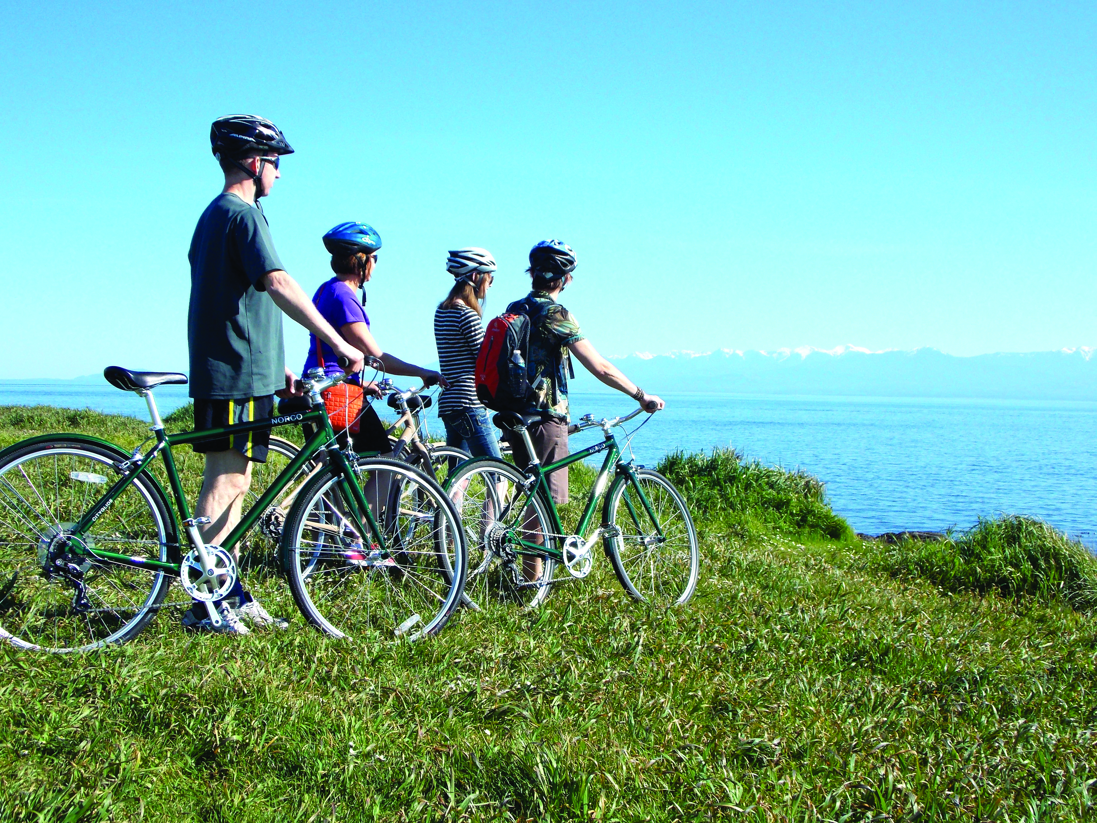 Bikers looking out to sea. Photo courtesy of Pedaler Tours