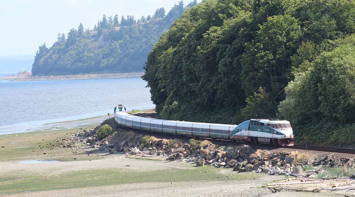 Travel from Seattle to Vancouver, BC on an Amtrak Cascades Train.