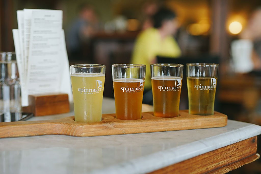Kick back with a tasting flight of frothy pints at Spinnakers Gastro Brewpub. Credit: Nick Bentley