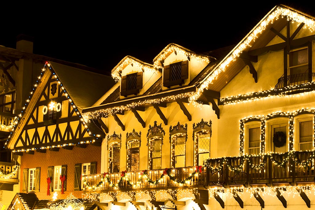Thousands of lights cover the town, from street poles to the Bavarian-style storefronts.