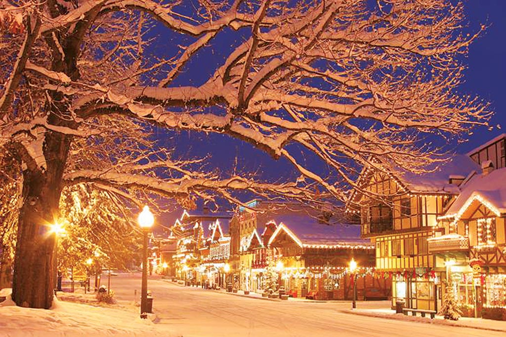 Blanketed in snow and lights, Leavenworth is a veritable winter wonderland. Photo: Leavenworth Chamber of Commerce