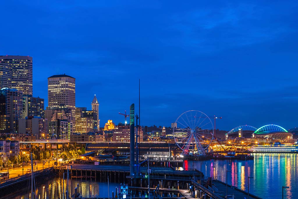 At nightfall, the downtown Seattle skyline is absolutely stunning.