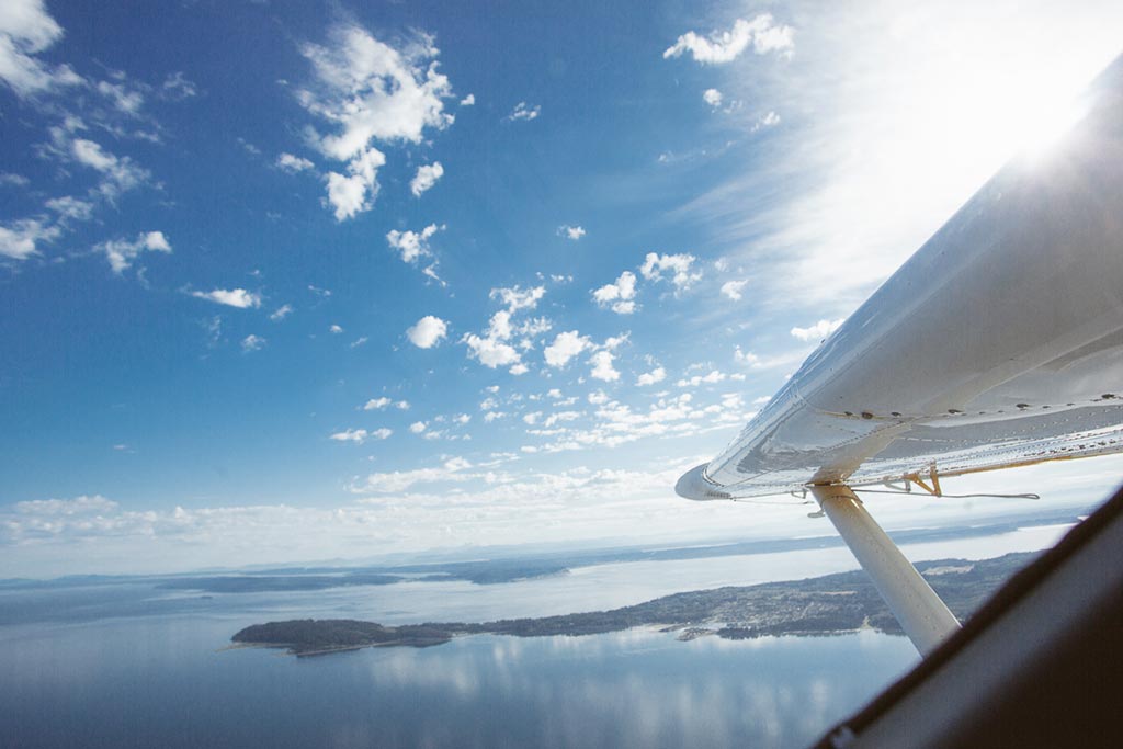 Glance out your window for a breathtaking, aerial view of the of the Salish Sea and surrounding landscape. Credit: Lucas Anderson
