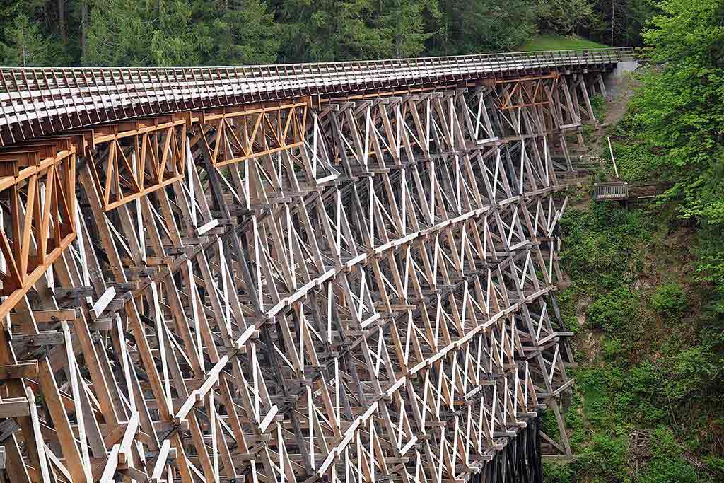 Soak in awe-inspiring views as you pedal over this wooden railway trestle crossing the Koksilah River north of Shawnigan Lake. Credit: Dale Simonson