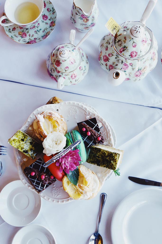 Macrons, cream-filled puff pastries and more top Pendray's three-tiered platter. Credit: Scott Meis