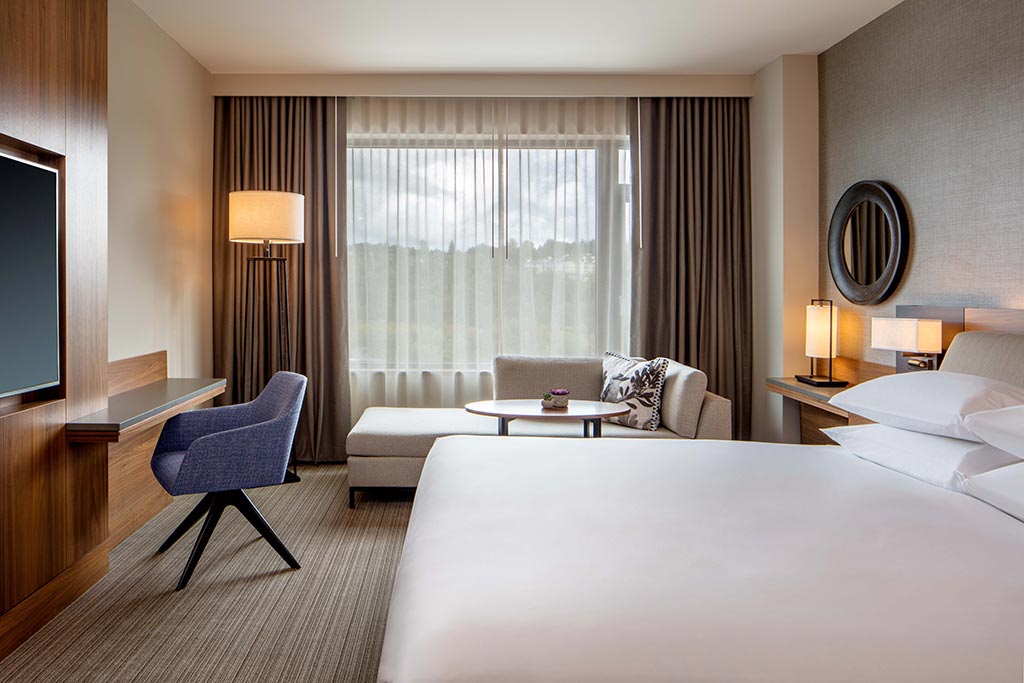 Cozy up in one of the Hyatt Regency's comfortable guestrooms. Credit: Hyatt Regency Seattle