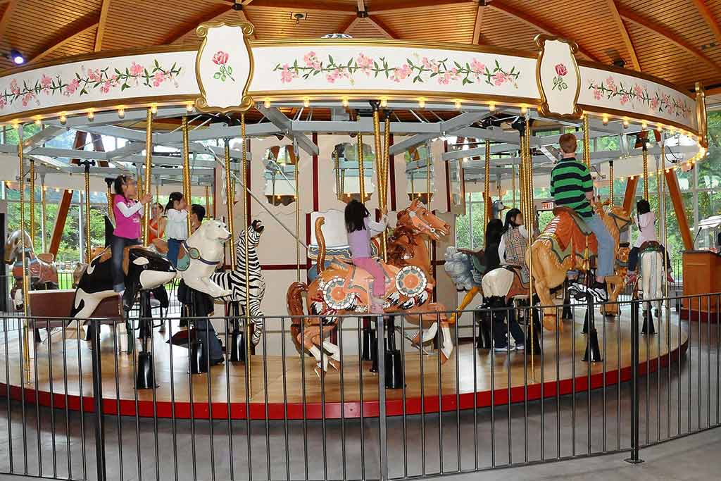 A carousel filled with a menagerie of basswood animals was current owner, Robin-Lee Clarke’s contribution to The Gardens. Credit: The Butchart Gardens