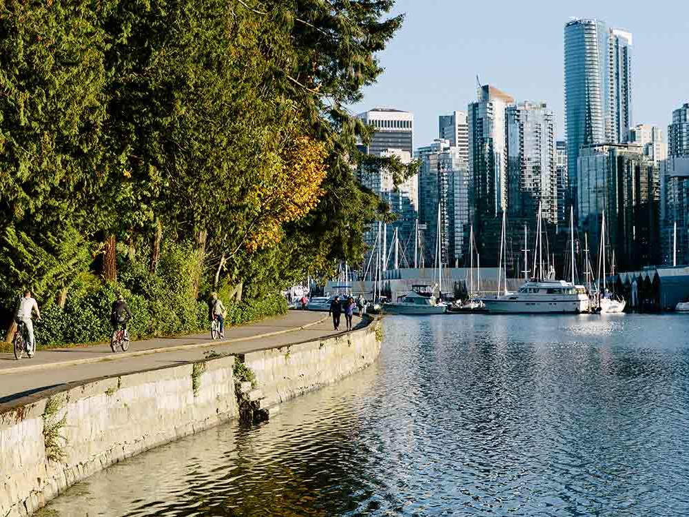 Stroll along the seawall in Vancouver, BC.