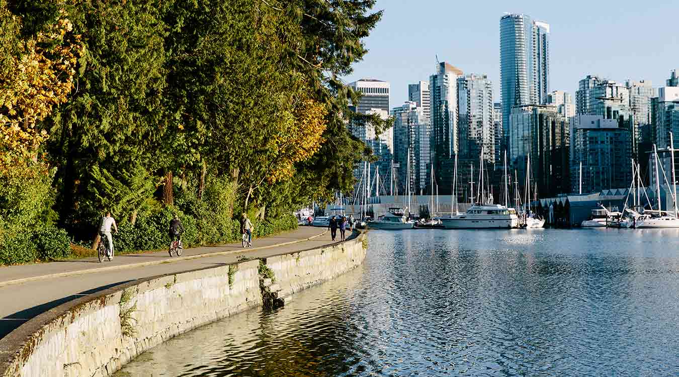 Stroll along the seawall in Vancouver, BC.