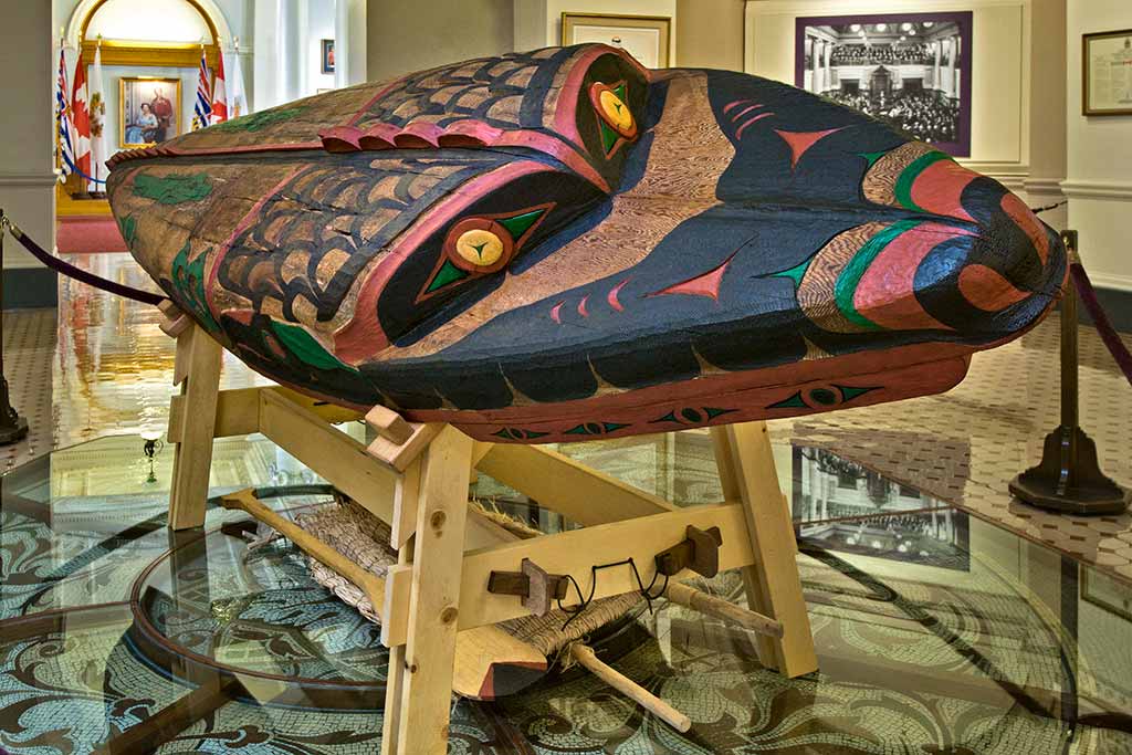 In Halq’eméylem, this stunning canoe's name, Shxwtitostel means, “a safe place to cross the river.” Credit: The Legislative Assembly of British Columbia