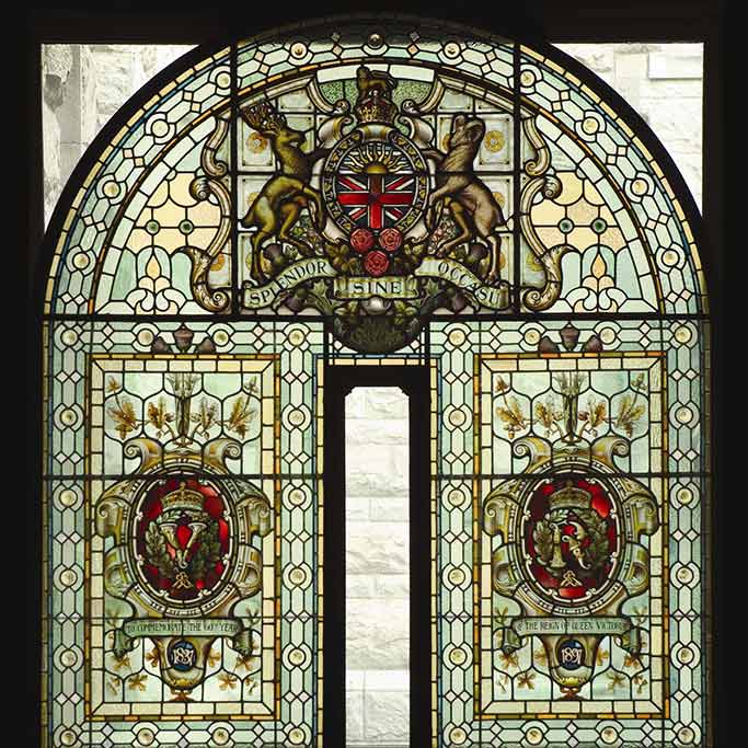 Discover the intricate design work used in the creation of Queen Victoria's Diamond Jubilee window. Credit: The Legislative Assembly of British Columbia