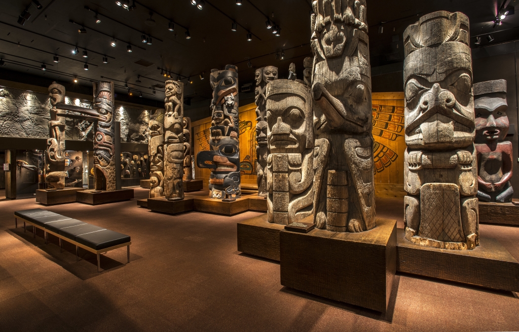 Colossal carvings from Kwakwaka’wakw, Heiltsuk, Nuxalk, Gitxsan, Haida and Nuu-chah-nulth communities evoke the grandeur of 19th-century coastal villages. Photo courtesy of the Royal British Columbia Museum