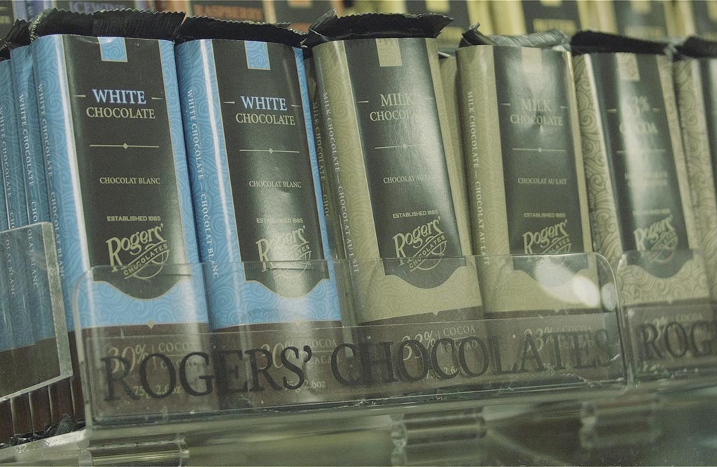 The renowned Rogers' chocolates is home to everything from creamy, white chocolate bars to rich Victoria Creams.
