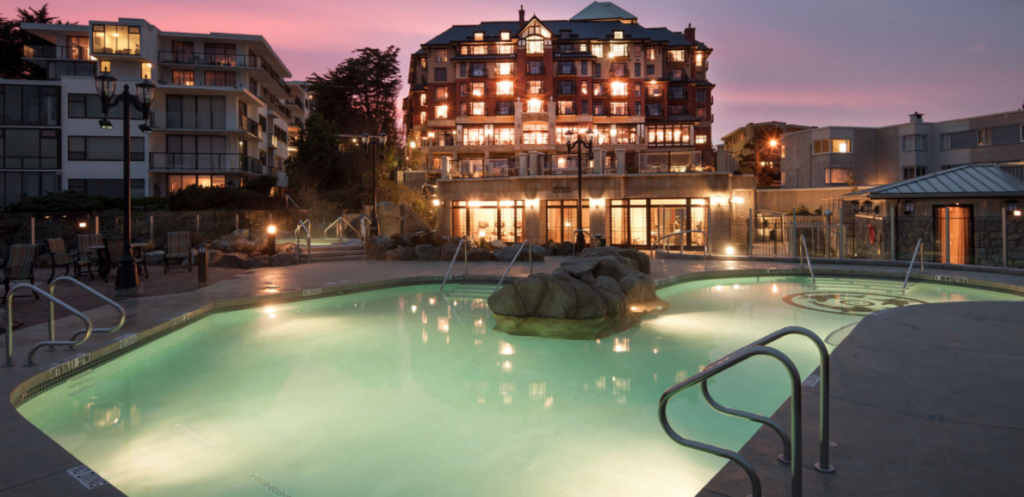 Take an evening dip in the pool at Boathouse Spa. Photo: Oak Bay Beach Hotel
