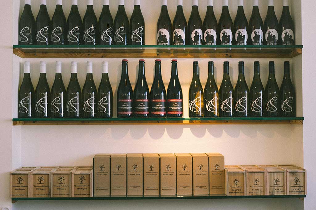 Traditional balsamic and fine wines fill Venturi-Schulze's cozy tasting room. Photo: Nick Bentley
