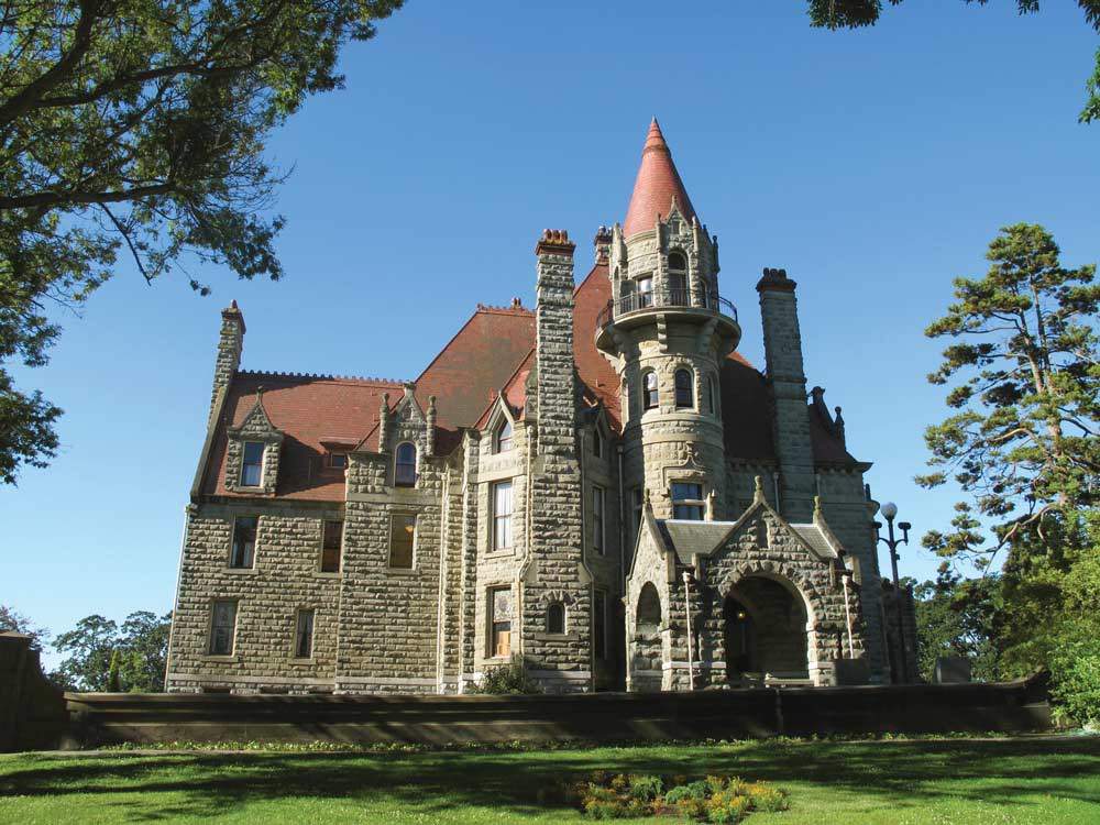 The stately Craigdarroch Castle is perched above Victoria.