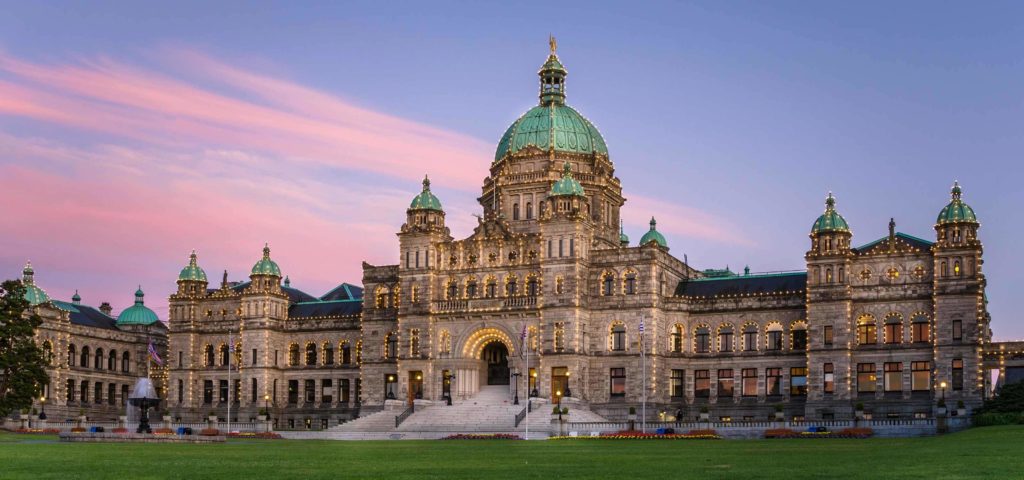 Victoria's iconic Parliament Buildings at sunset.